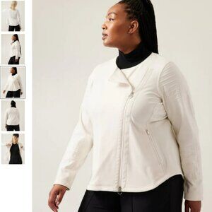 ATHLETA L Magnolia White Moto Jacket Stretchy Full Zip Fitted